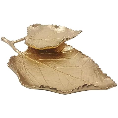 Jewelry Dish, Metal Trinket Dish Leaf Shaped Ring Holder Jewelry Organizer Vanity Dish Tray for Dresser Christmas Birthday Wedding Gifts Cover