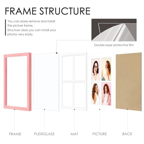 Image of DUENPY 12x16 Picture Frame 5x7 Collage Picture Frame Displays Four 5x7 inch Photos or 12x16 (Without Mat) for Available Horizontal Wall Mounting Display and Vertical Pink