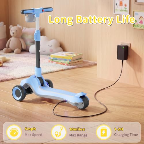 Image of SIMATE Electric Scooter for Kids Ages 3+, 3 Wheel Balance Scooter, 3 Adjustable Heights, Foldable & LED Display & Thumb Throttle, Long Battery Life, Full Body Lights Up, Gift for Kids Boys Girls