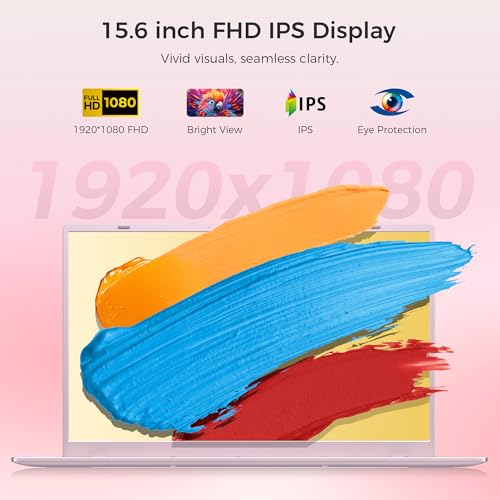 Image of 15.6 inch Pink Laptop, Laptop with 16GB RAM 256GB SSD, Gold 6500Y(Beat Pentium, Up to 3.4GHz), 1080P FHD IPS Display, Bluetooth, WIFI, HDMI, USB-C, USB3.2, 38WH Battery, Laptop Computer for Students