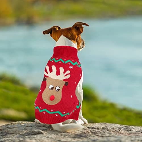 HYLYUN Weihnachten Hund Pullover - Rentier Schneeflocke Outfits Mit Leine Loch, Klassische Rollkragen Hundekleidung für Welpen und Medium Hunde