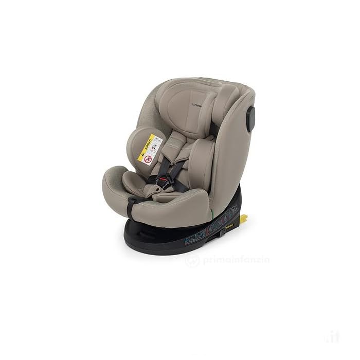 Foppapedretti Seggiolino Auto Circle I-Size, Seduta Girevole a 360°, per bambini da 40 a 150 cm di altezza, 0-12 anni, conforme ECE R129, Fissaggio Isofix e TopTether, Safe Body Protection, Sand