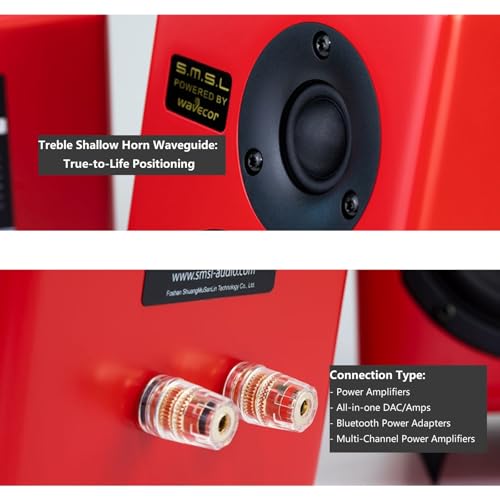 S.M.S.L SMSL ブックシェルフスピーカー パッシブステレオHi-Fi Tabebuiaスピーカー(ペア)、Wavecor搭載、1インチドームツイーター&4.5インチウーファー| 4Ω 56Hz-32kHz(レッド)