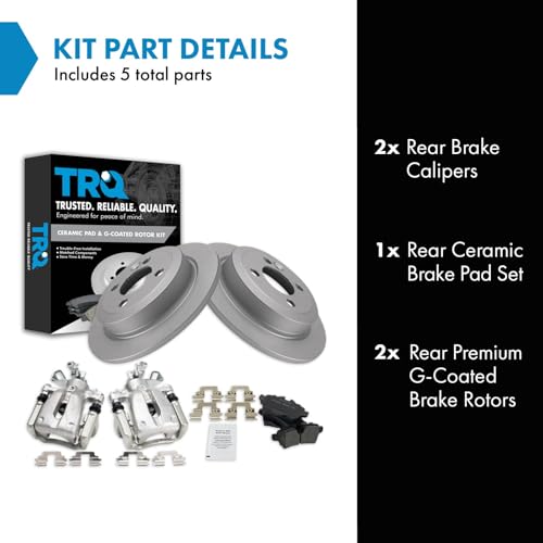 Image of TRQ Rear Brake Pad and Rotor Set Ceramic Coated Rotors Calipers