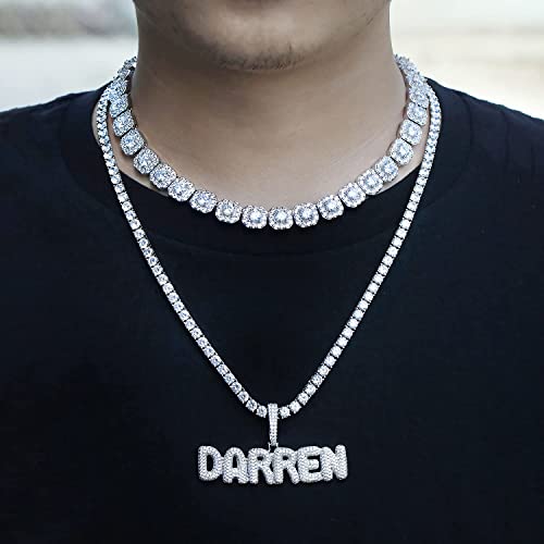 Luxfine 12Mm Iced Out Initial Tennis Chain Miami Cuban Link Bracelet Clustered Diamond Necklace 14K/ White Real Gold Plated Hypoallergenic Hip Hop Jewelry For Men Women Birthday Gift #TOP3