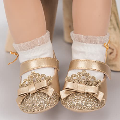 Sawimlgy Baby Girls Mary Jane Sequins Crown Flats PU Leather Wedding Party Princess Ballet Shoe Infant Rubber Sole Prewalker Toddler First Crib Shoes3