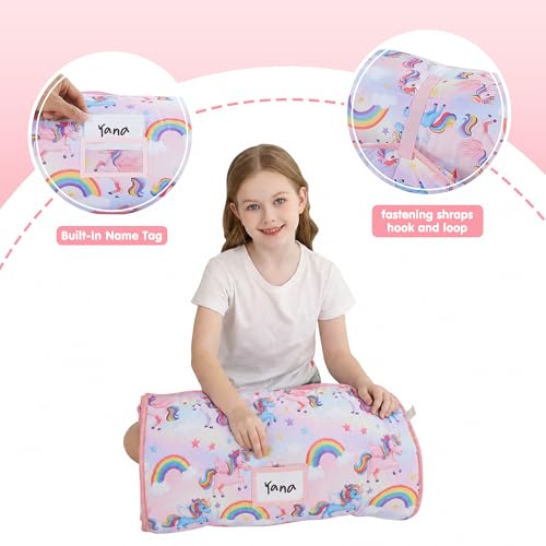 Image of Viviland Toddler Kid Nap Mat for Preschool, Girls Colorful Unicorn Slumber Bag, Daycare Sleeping Bag with Pillow and Blanket, Kindergarten Sleep Mat
