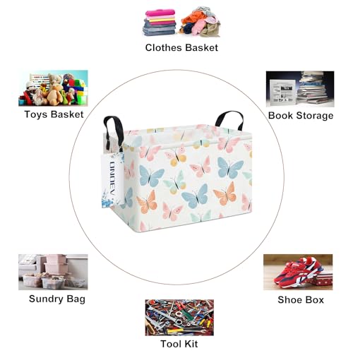 Image of Rectangular Folding Laundry Basket,Waterproof Canvas Basket,Gift Basket,Suitable for Children's Room,Office,Clothes,Toys Storage(Colorful butterfly)