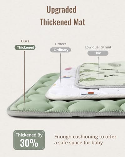 Image of Blissful Diary Baby Play Mats for Floor, 71x59 Inch Extra Thicker & Large Soft Cushioning Foam Playmats for Babies and Toddlers, Foldable Washable Baby Crawling Mat for Playpen, Sage Green
