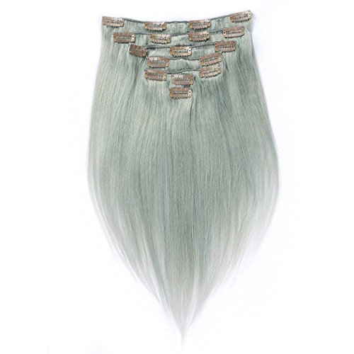 Uptop HairSilky Straight Remy Human Hair Clip in Hair Extension 15-24 Inches, 8pcs/set, Color #Granny Gray (14INCH)