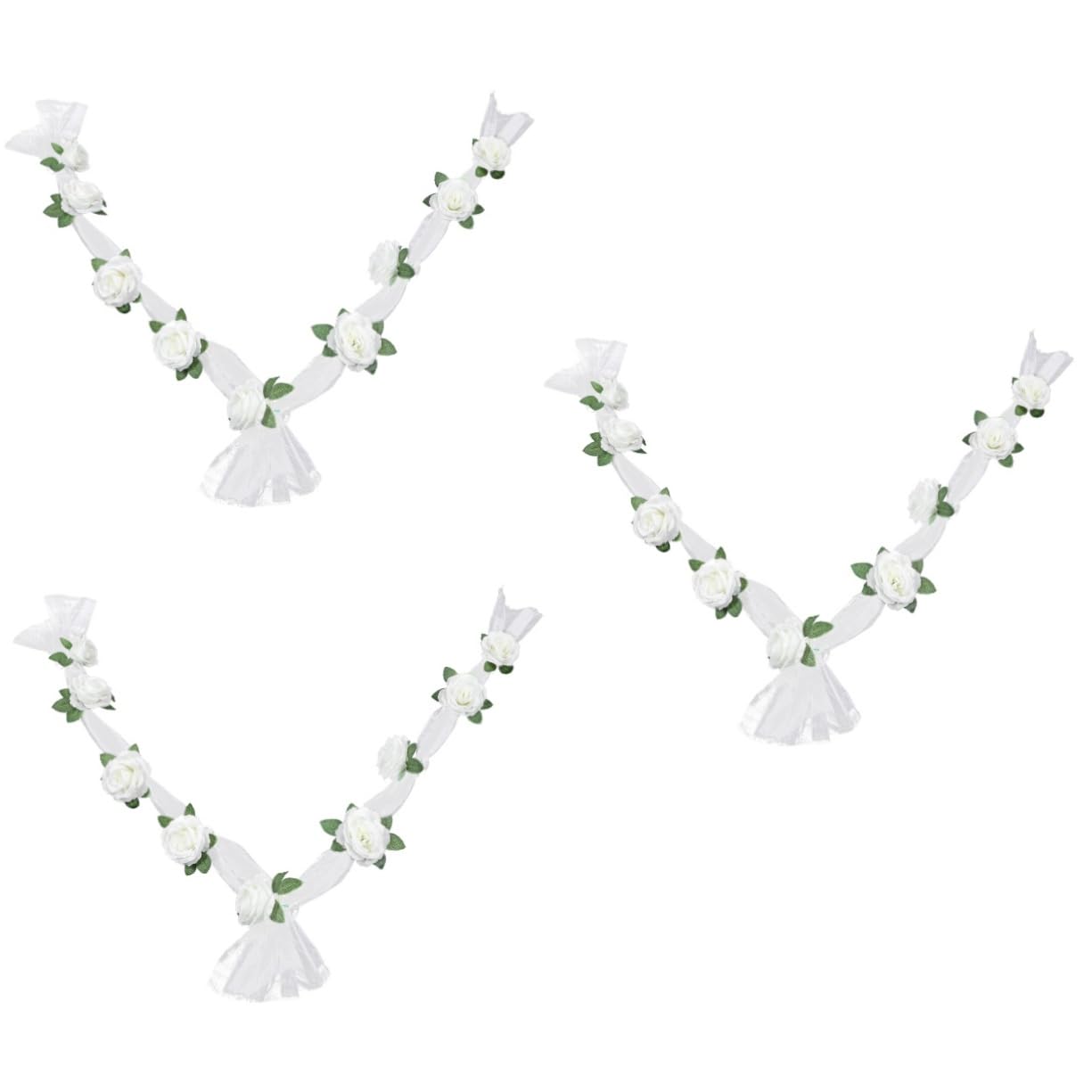 Cabilock 3sätze Dekorative Hochzeitsauto-deko Mit Kunstblumen Weiße Rosen Mit Girlande Für Romantische Hochzeitsdekoration Für Autoschmuck Hochzeitsfeiern Und Zuhause