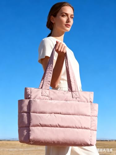 Image of charlore Tote Bag for Women, Puffer Quilted Handbag with Compartments Lightweight Puffy Shoulder Bag for Travel, Work, Gym