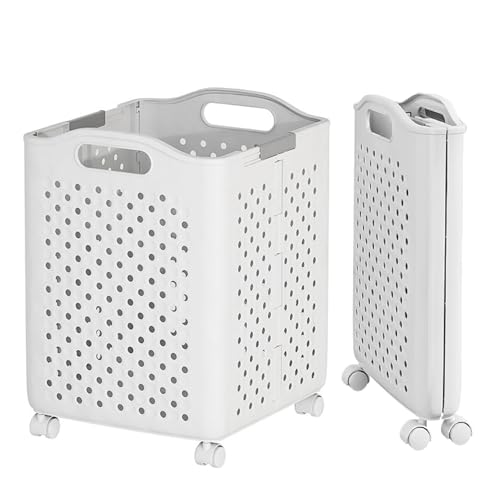 DFsucces 洗濯かご 折りたたみ ランドリーバスケット ランドリーボックス 大容量 洗濯ものかご 洗濯カゴ スリム 洗濯物入れ (ホワイト, L)