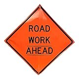 Eastern Metal Signs and Safety 36 x 36 Inch Non Reflective Vinyl Roll Up Road Work Ahead Fluorescent Orange Warning Work Sign with Fiberglass Batons