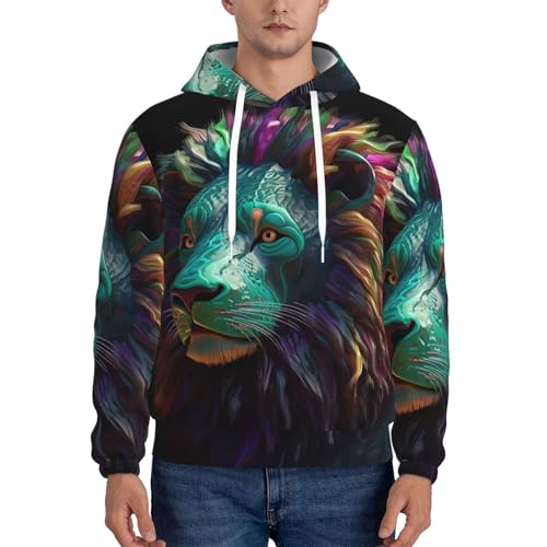 Men's Fleece Pullover Hoodie Long Sleeve Hooded Abstract 3D Art Lion Sweatshirt Casual Shirts With Pockets2