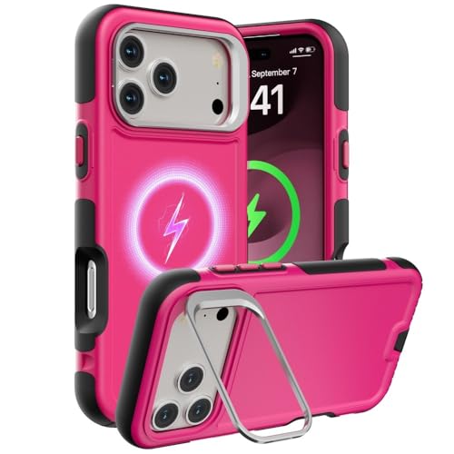 Coque arrière iPhone 16 Pro Max antichoc rose triple couche rigide avec support silicone
