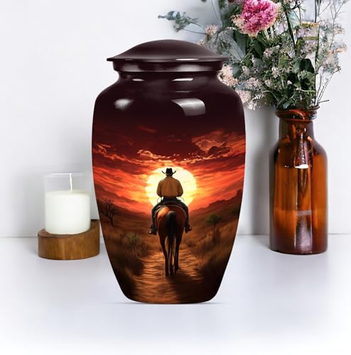 Image of Cowboy Urn for Ashes Adult Male - Large Unique Cremation Urns for Human Ashes - Companion Urns for 2 Adults - Memorial Ash Containers for Men - Urn for Women - 10 inch Set of 1