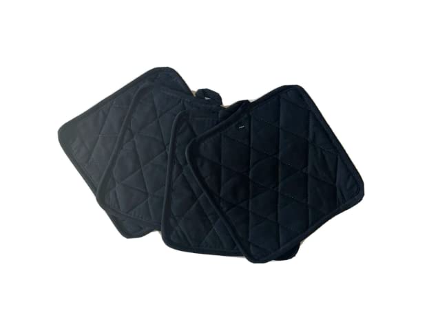 100% Cotton Pot Holder Great Heat Resistance HOT PAD, TRIVETS for Cooking and Breaking Great Gift 4 PCS (Black)