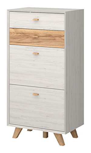 Germania Schuhschrank Calvi 8671-247 inklusive Fuß-Set - hoch | In Pinie-Weiß und Navarra-Eiche | 64 x 125 x 41 cm - 8671-247 Germania Schuhschrank Calvi 8671-247 inklusive Fuß-Set - hoch | In Pinie-Weiß und Navarra-Eiche | 64 x 125 x 41 cm