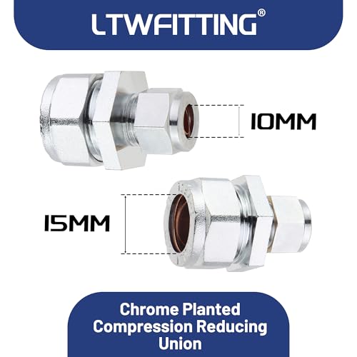 Unión reductora de compresión de 15 mm x 10 mm para reparar fugas y modificar tuberías 3