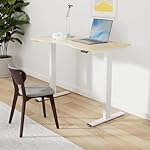 Height Adjustable Standing Desk 3 Stages Dual Motor Stand Up 48” Whole-Piece Bamboo Desktop Computer Desk , Electric Sit-Stand Desk for Home Office(White Frame/ 48” x 24” Curved Natural Bamboo Top) - Image 2