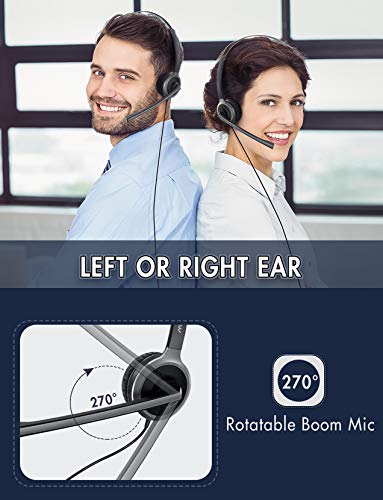Mpow Single-Sided PC 3.5mm/USB Microphone Headset Noise Cancelling, 270 Degree Rotatable Boom Mic for Right/Left Ear, Comfort-fit Skype Headphone with Mute Function