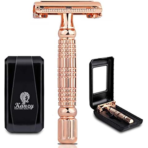 Kanzy Safety Razor for Women & Men Butterfly Classic Rose Gold Double Edge Single Blade Metal Reusable Razor Shaving Kit, Traditional Manual Razor for Perfect Shave Cover