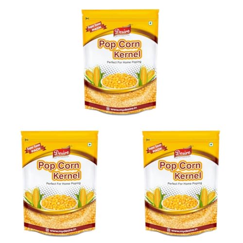 Image of Desire Popcorn Kernel Seeds, 1kg | Premium Big Size Gourmet Makkai Popcorn Kernels | Imported, High Expansion for Fluffy Popcorn (Pack of 3)