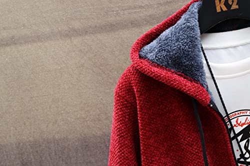 Shanghai Story Men's Hoodie Jacket Premium Chenille Hooded Coat Full Zip Fleece Sherpa Lined Winter Loose Overcoat 6