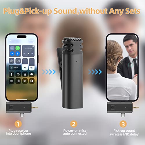 Dual Wireless Mini Lavalier Lapel Microphone For Iphone, Android- Cordless Double Mics Plug-Play And Pick-Up 2.4G Ultra-Low Delay Built-In Noise Reduction Chip For Video Recording Youtube Facebook #TOP1