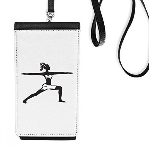 Sac téléphone en cuir noir Yoga Fille pochette smartphone suspendue avec porte-monnaie