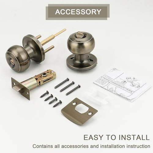 Probrico Privacy Door Knobs Lock Interior Bedroom Bathroom Door Handle Antique Brass Round Ball Keyless Lockset 5 Pack by Probrico - Image 6