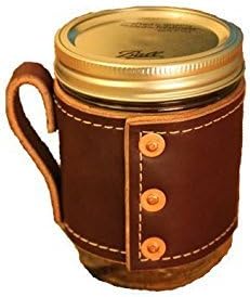 Holdster Mason Jar Model 02 Rivet with Leather Handle Mason Jar Holder 12oz. Perfect Drinking Vessel Made in the USA