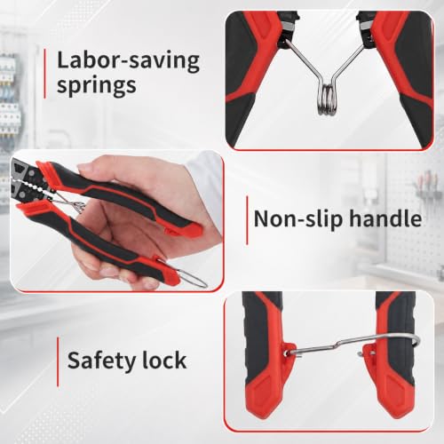 Image of Pliers Set, 3 Pcs, for DIY & Home Use, Multifunctional | 8.3 inch Needle Nose Pliers, 8.3 inch Linemans Pliers, 7.5 inch Diagonal Cutters, Spring Loaded with Safety Lock, Combination Pliers Set