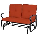 Incbruce Outdoor Glider Rocking Chair Patio Glider Bench for 2 Person, Porch Loveseat Seating Patio Steel Frame Chair Set with Cushion for Porch, Patio, Garden (Red)