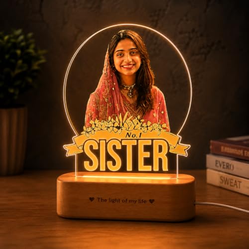 Image of ZOCI VOCI Rakhi Gift for Sister - Personalized HD Photo Lamp with Custom Color Photo Print & Warm White LED, Acrylic Memory Lamp, Raksha Bandhan Gift from Brother, Birthday Gift for No.1 Sister