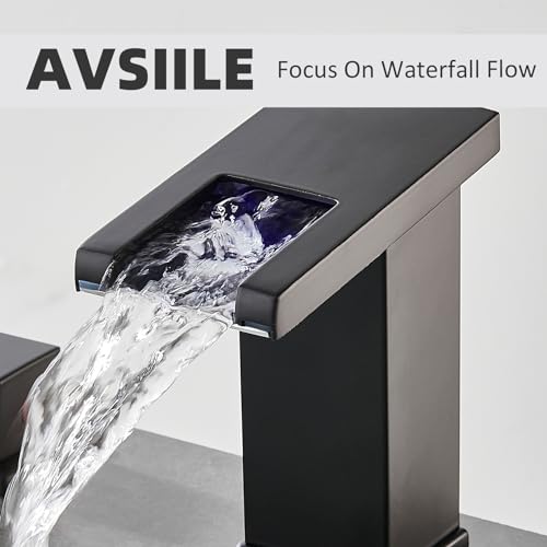 AVSIILE LED Bathroom Faucet 3 Hole, Matte Black Waterfall Bathroom Faucets, 8 Inch Widespread Modern Bathroom Sink Faucet & Parts, Wide Spread Touch On Three Hole 2 Handle Bathroom Vanity Faucet - Image 3