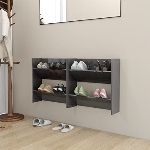 FIRBNUS 2 uds Armario de Recibidor con 2 Baldas Basculantes Armario Zapatos de Pared Shoes Rack Mueble Zapatero Gris Brillante Estantería Armario de Pasillo Armario Zapatero Madera Aglomerada