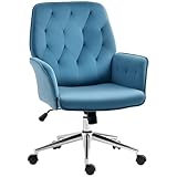 Vinsetto Velvet Home Office Chair, Tufted Height Adjustable Computer Desk Chair with Swivel Wheels and Padded Armrests, Blue