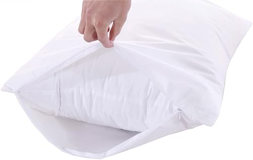 Protectores de almohada con cremallera, protegen contra todos los líquidos, fundas de almohada 100% impermeables, color blanco, tamaño estándarQueen