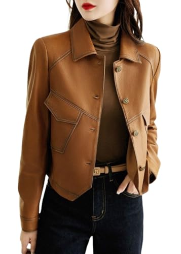 utcoco Women's Cropped Faux Leather Motorcycle Jacket 2025 Fall Fashion Button Up PU Coat Outerwear with Pockets