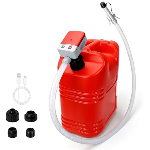orimetre Fuel Transfer Pump for Gas Cans & Racing Jugs Portable Electric Gasoline Siphon Pump with Long No-Kink Hose Auto-Stop LED Light Multi-Liquid Compatible 3.2 GPM Flow. (Red)