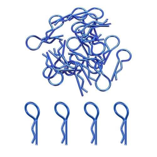 MECCANIXITY 20pcs 30-Degree Angle RC Body Clips Bent Springy R Pins 25x1.4x10mm for All 1/8 1/10 Scale Model RC Car Crawler Truck Shell Replacement(Blue)