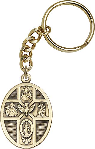 Bliss Manufacturing BM001 Oval Antiaue Style Gold Toned 5-Way Holy Spirit Keychain
