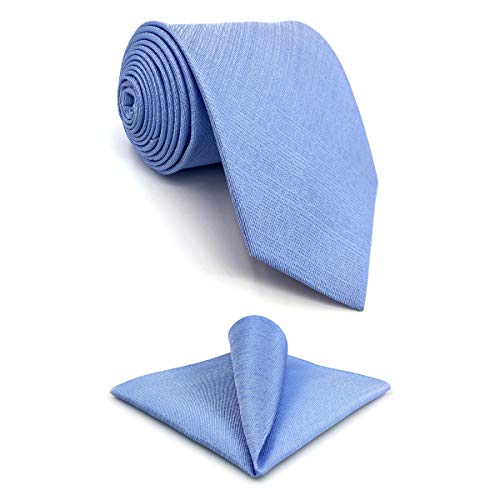 S&W SHLAX&WING Tie Sets for Men Dress Neckties Light Blue Solid Classic Size 57.5" with Pocket Square