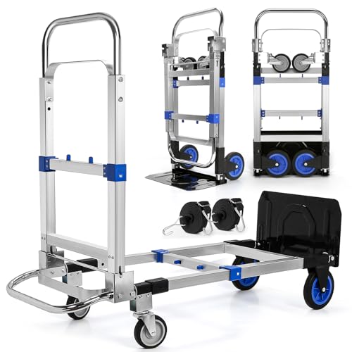 Upgraded 3 in 1 Aluminum Folding Hand Truck, 600 lbs Convertible Heavy Duty Dolly Cart, Collapsible...