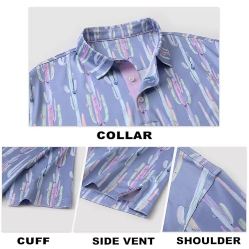 Image of M MAELREG Mens Golf Shirt Short Sleeve Dry Fit Print Moisture Wicking Performance Patterns Collared Polo Shirt