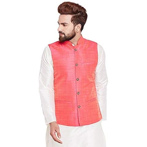 Chaqueta Sojanya Dupion Silk Nehru para hombre rosa Cover