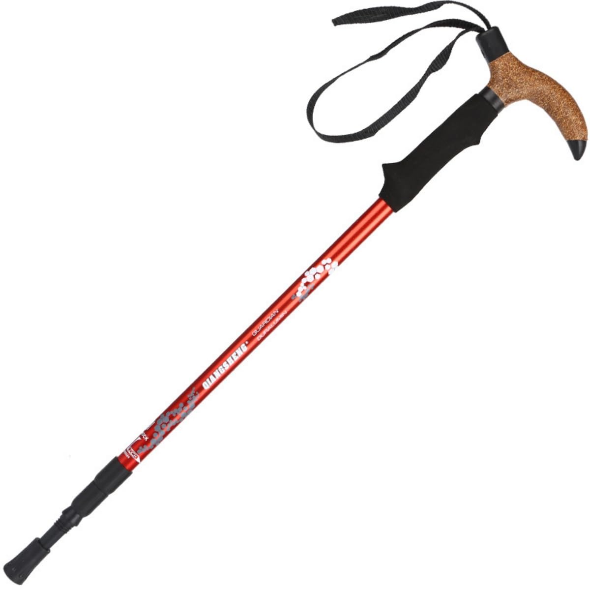 Cork Handle Trekking Stick Telescopic Walking Stick Thick Aluminum Alloy Three-section Retractable Adjustable Hiking Pole Telescopic Stick Shock Absorption Trekking Stick (Red)