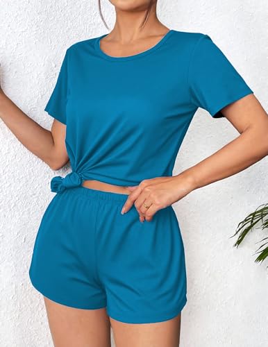 Image of Ekouaer Women's Pajama Sets Short Sleeve Pjs 2 Piece Top and Shorts Sleepwear Comfy Soft Lounge Sets with Pockets